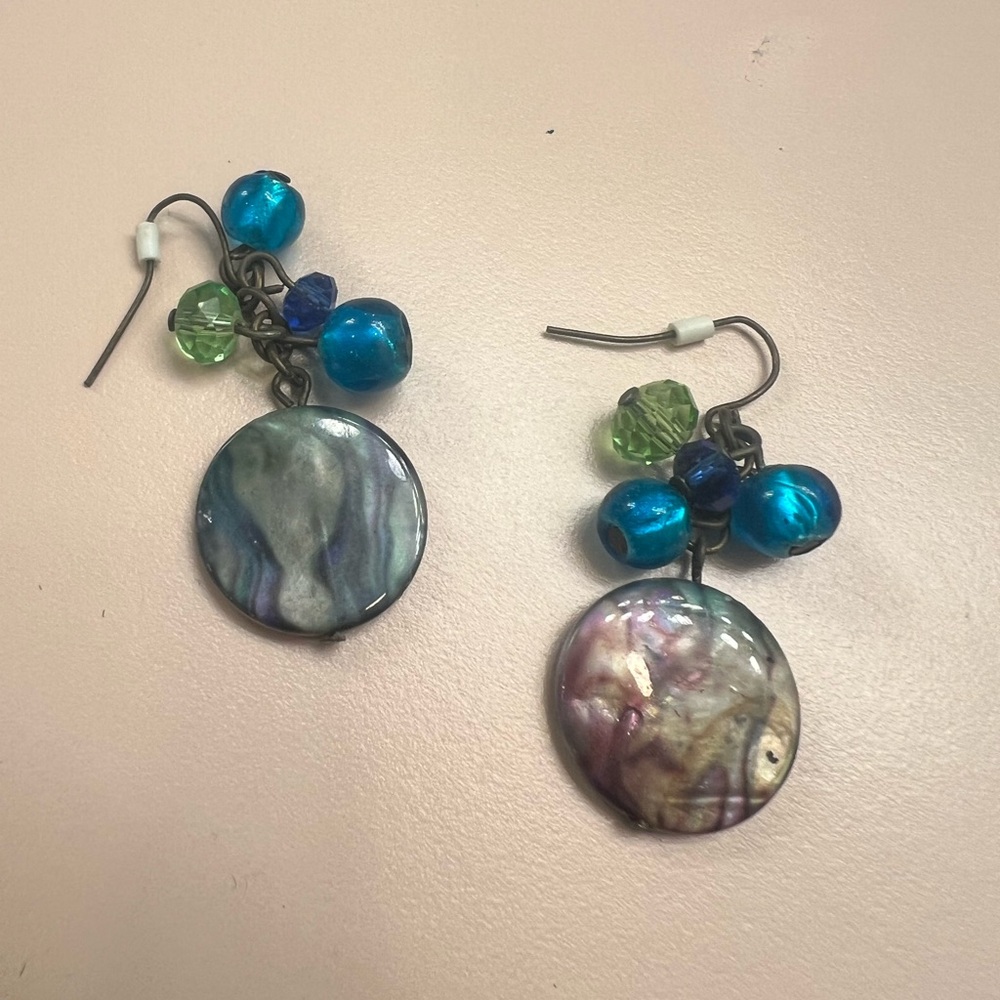 Elegant Multicolor Dangle Earrings. Abalone Pearl accented